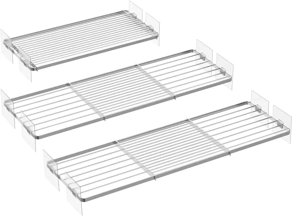 Closet Organizer Tension Shelves Expandable Cabinet Wire Storage Shelving Rack Divider Metal DIY Shelf Separator for Cabinet Wardrobe Cupboard Pantry Kitchen Bedroom, 3packs