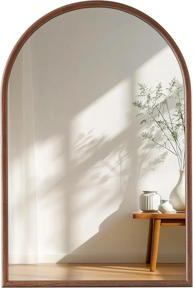 24"x36" Arch Wall Mirror for Wall, Wall Mounted Vanity Mirror for Bedroom, Wood Grain Finish Frame Mirror with Tempered Glass, Vintage Decorative for Bathroom, Entryway, Living Room, Walnut