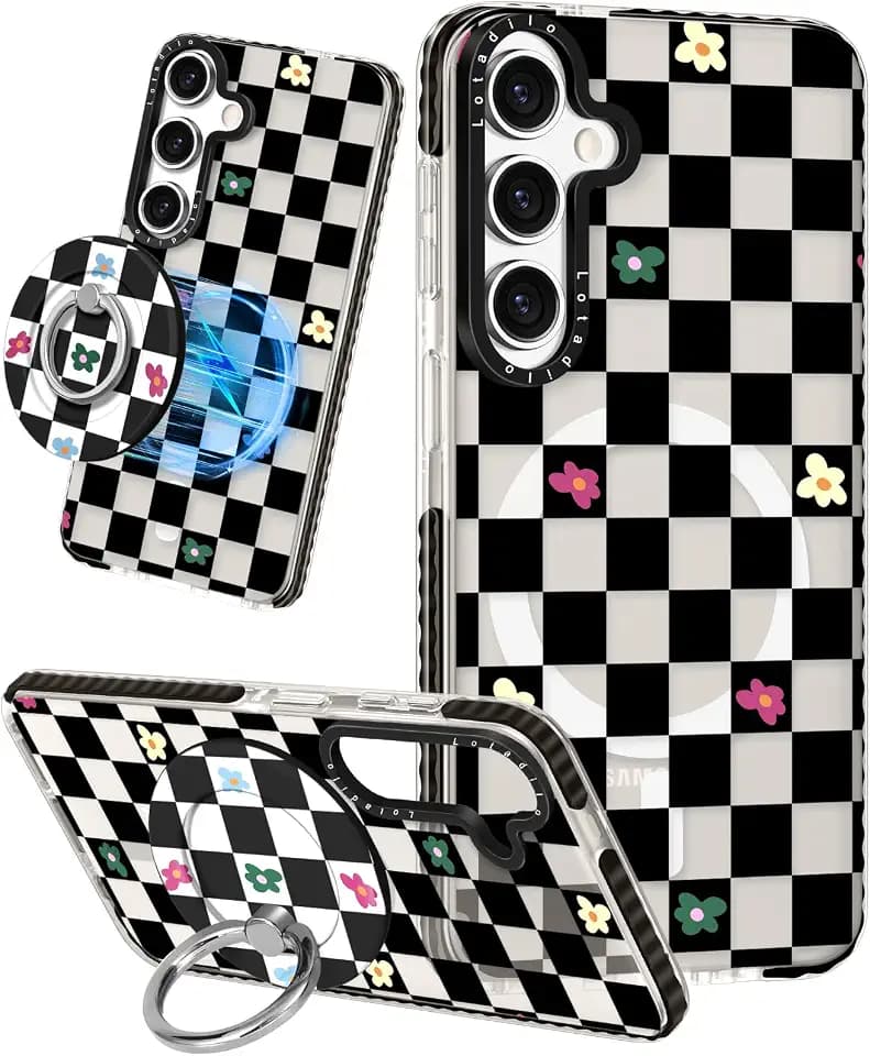 Lotadilo for Samsung Galaxy S25 Case for Women, Plaid Flower
