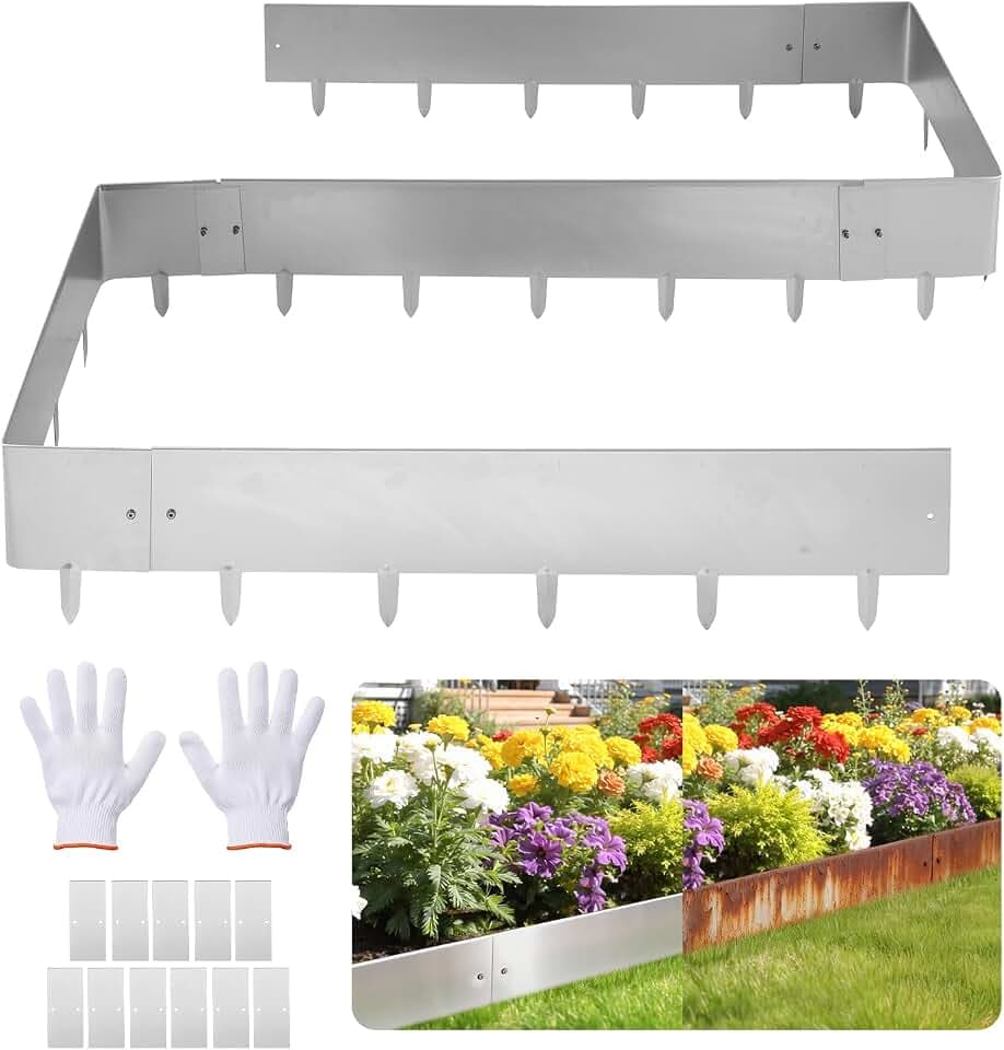 VEVOR Rasenkante, 10er-Pack, 100x23 cm Beeteinfassung, Cortenstahl Beetumrandung mit 11 Verbindungsplatten, Beetbegrenzung Rasenbleche Mähkante Metall Gartenpalisade für Blumenbeete & Gartenwege