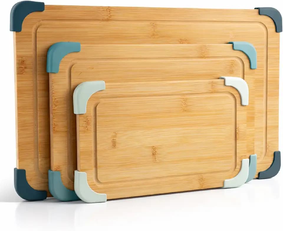 COOK WITH COLOR Non-Slip Cutting Board Set – Kitchen Essentials with Easy Grip Handle for Meat, Veggies, and Fruits, 3 Cutting Boards, Bamboo Non-Slip Green