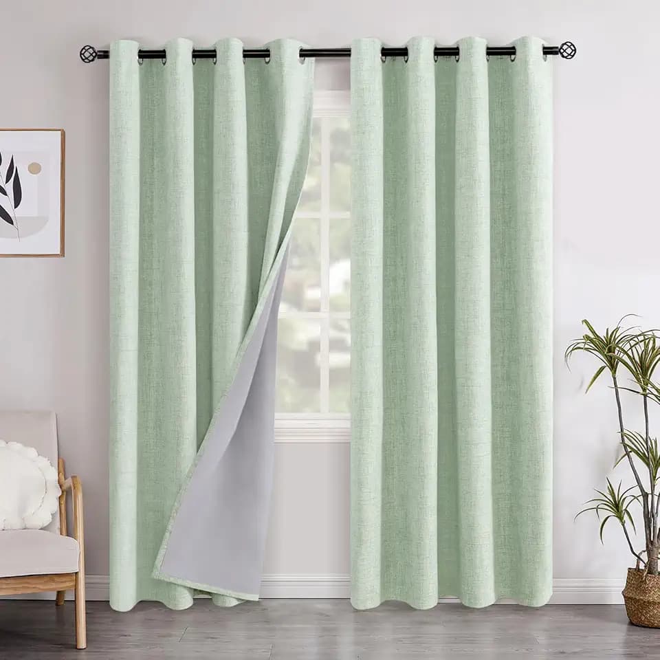 YoungsTex Sage Green Linen Blackout Curtains 80 Inch Length for Living Room, Full Room Darkening Drapes Thermal Insulated with Grommet Energy Saving for Spring Decor Bedroom, 2 Panels, 52 X 80 Inch