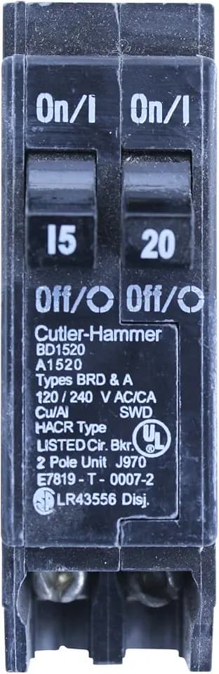 1- Eaton Cutler Hammer BD1520 Duplex Twin 2 Pole 15A & 20A Circuit Breaker BD2015