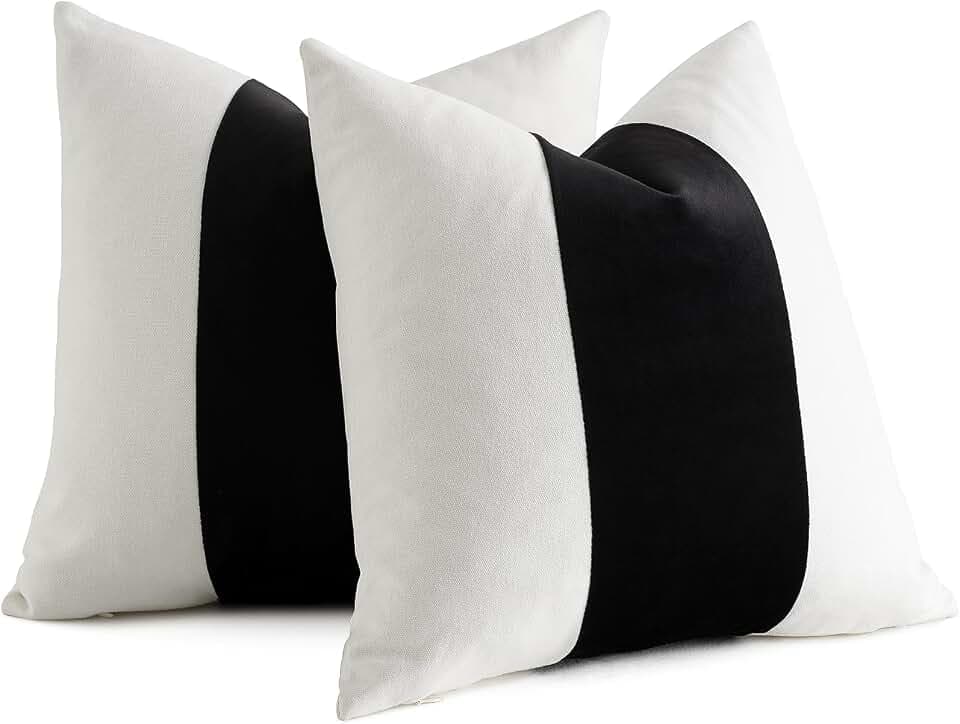 AmHoo Pack of 2 Velvet Panel Cotton Pillow Covers Decorative Pillowcase Cushion for Couch Sofa Bedroom 18 x 18-Inch Black