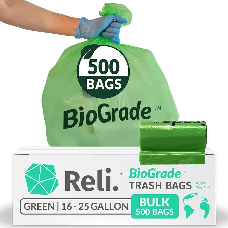 Reli. Biodegradable 16-25 Gallon Trash Bags | 500 Count Bulk | Green