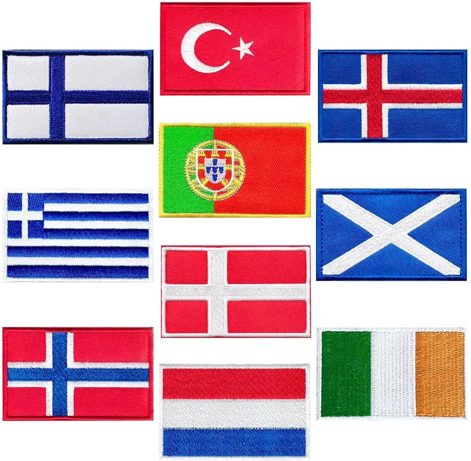 10 PCS Ireland Norway Scotland Netherlands Turkey Finland Flag Hook Loop Patch,Military Tactical Emblem Patches for Hats Uniforms Jackets Clothes Helmet Bags Backpack Caps Pouch Vest