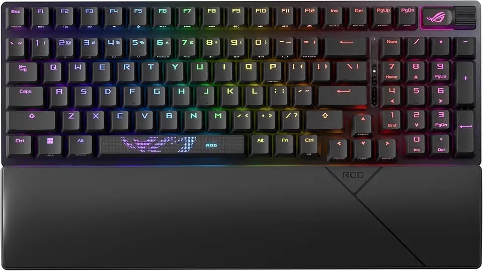 ASUS ROG Strix Scope II 96 Wireless – Mechanische Gaming-Tastatur – Tri-Modus, Multifunktions-Steuerung, ROG NX Snow und Hot-Swap, 3 Neigungswinkel und Handgelenkauflage, AZERTY