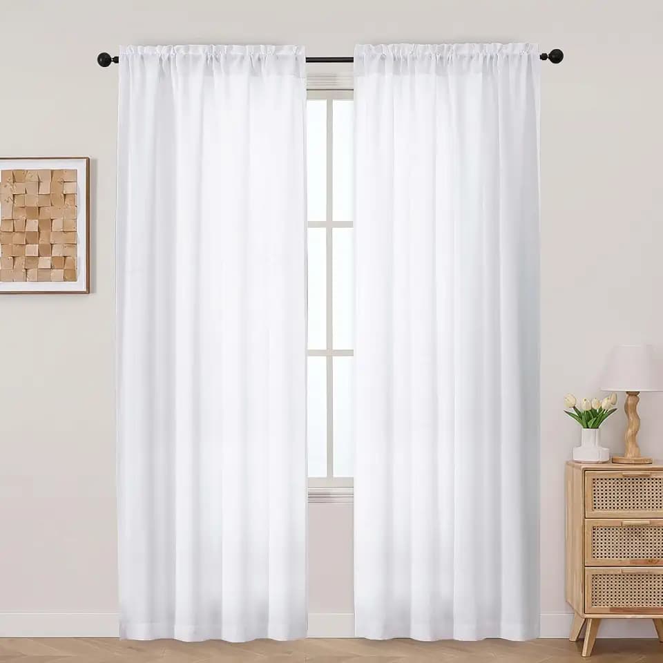 Aiyufeng Curtains 84 inch Length for Bedroom ,Light Filtering Faux Linen Textured Window Curtain for Living Room Farmhouse Kitchen with Rod Pocket,Gentle Breathable Drapes 2 Panels,42Wx84L,2PCS