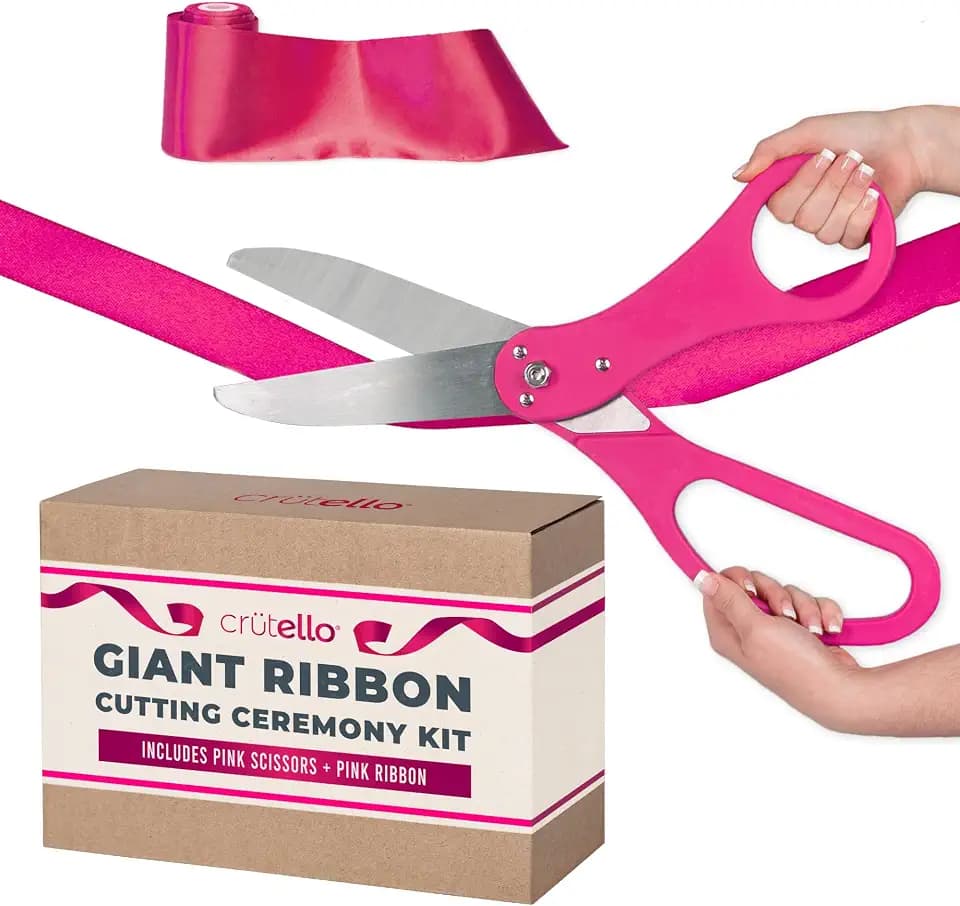 Crutello Ribbon Cutting Ceremony Kit - 20" Giant Pink Scissors & Ribbon