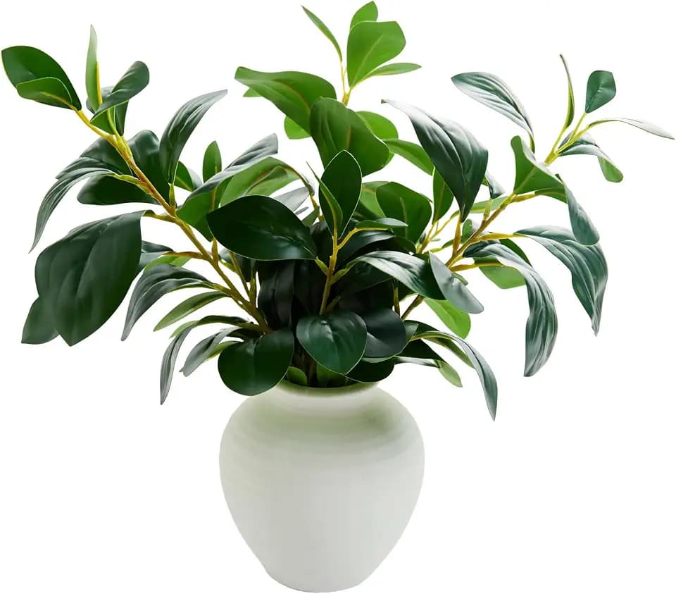 16" Broad Leaf Ficus Branches with Ceramic Vase Decor