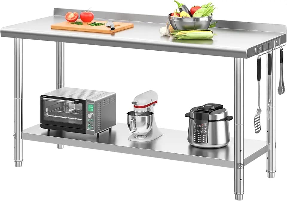 YITAHOME 60" x 24" Stainless Steel Table with Backsplash & Wheels