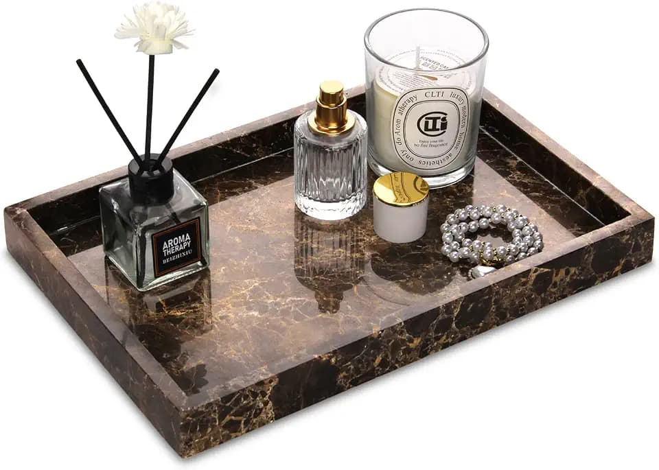 Marble Bathroom Vanity Tray, Dark Brown, 12"x 8" x1.2"