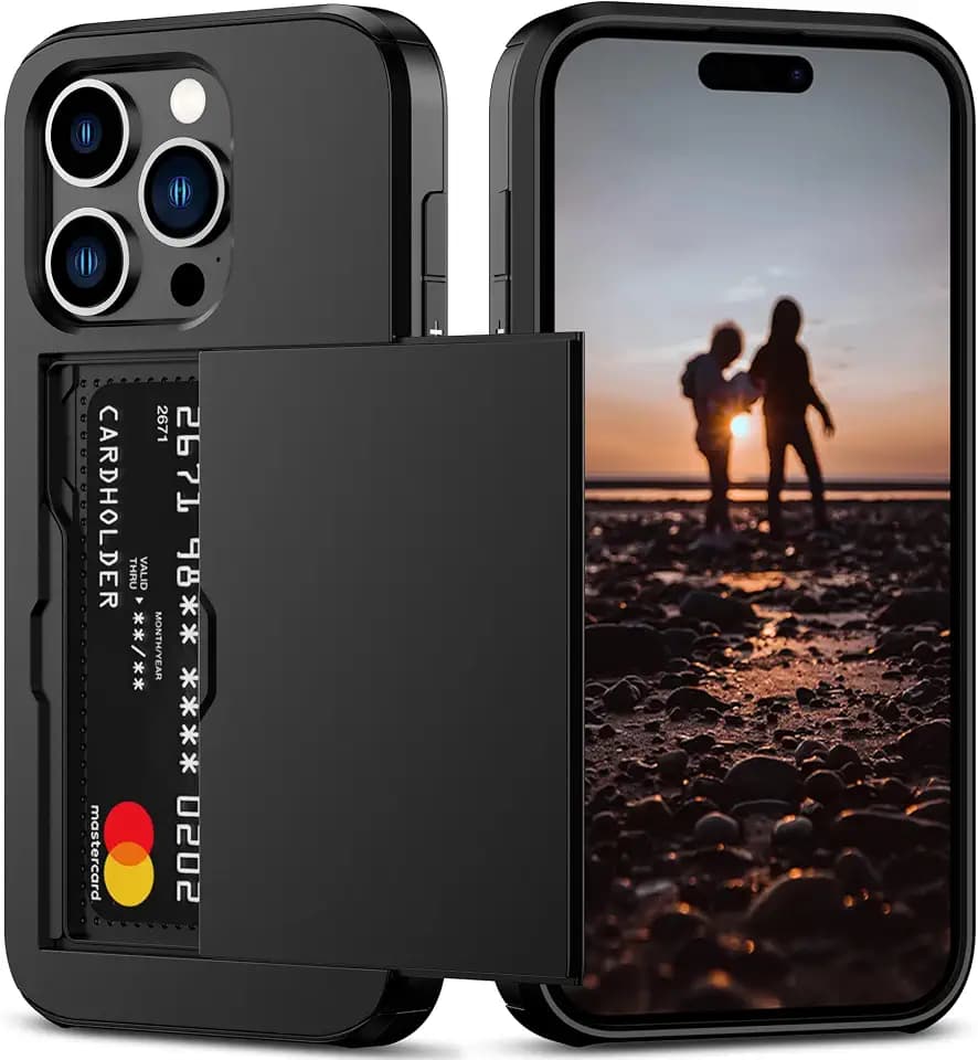 Nvollnoe for iPhone 15 Pro Case with Card Holder Black