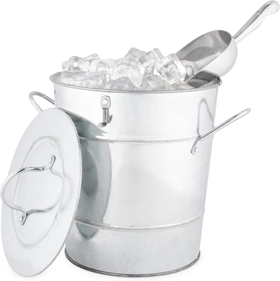 Twine Ice Bucket with Lid and Scoop, Galvanized Bucket for Outdoor Bar