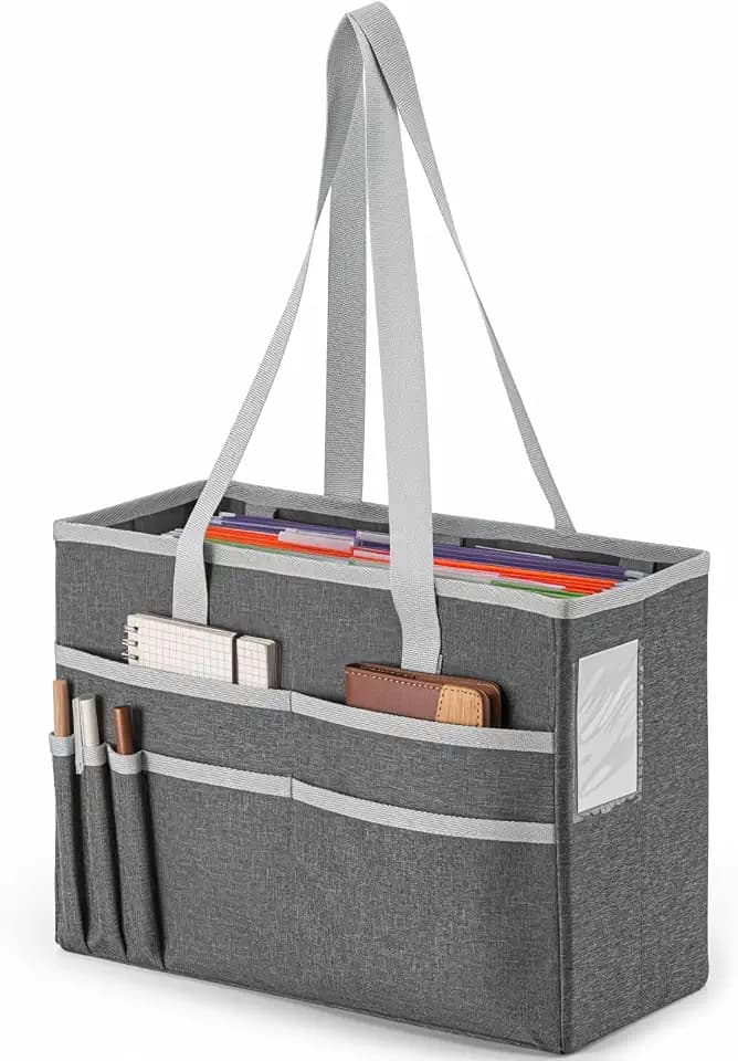 File Organizer Box, Portable Tote Bag Hanging Filing Box Desktop File Folder Document Storage Organizer with Pockets and Handles