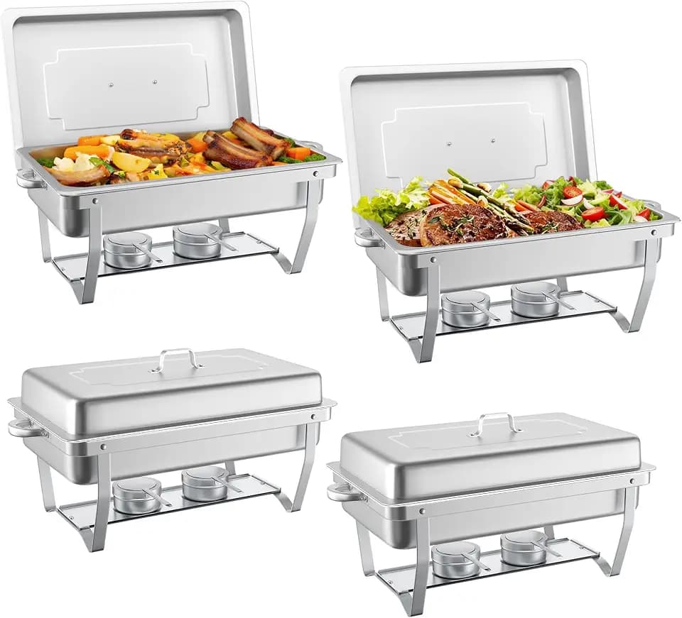HARDURA Chafing Dish Buffet Set, 4 Packs, 9.5QT, Stainless Steel, Silver