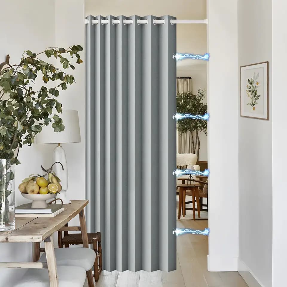 Pleated Folding Door Curtains for Doorway, Full Blackout Accordion Style Door Curtain for Entryway, 1 Panel, W52 x L72, Grey