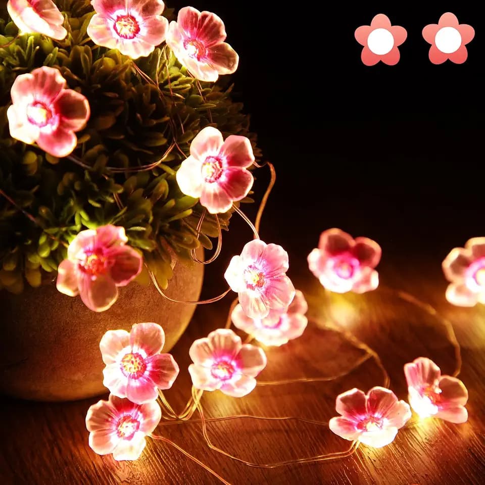 Mudder 1 Pack 13 FT 40 LEDs Cherry Blossom Flower String Lights