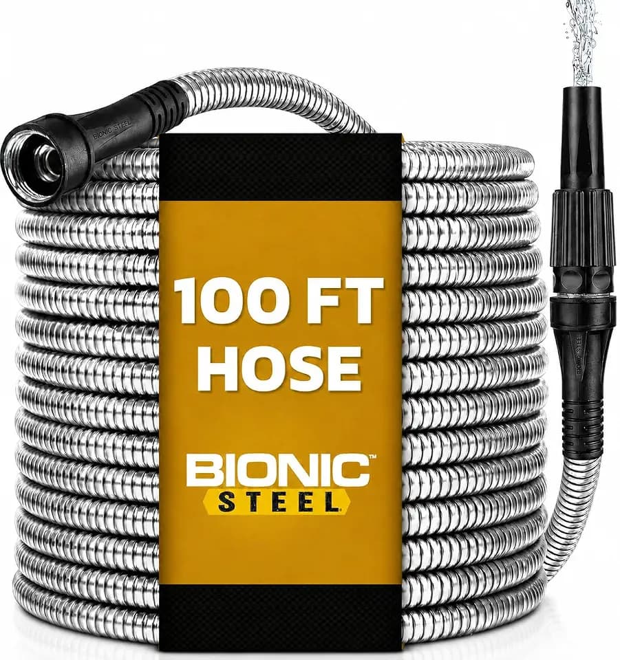 BIONIC STEEL 100 Ft Metal Garden Hose with Sprayer Nozzle