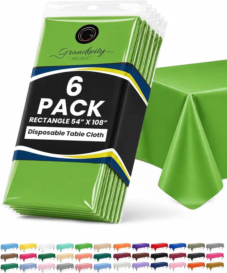 Plastic Table Cloth Disposable 6 Pack 54 x 108 Inch Rectangle Table Cloths