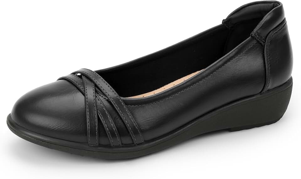 IDIFU Women's Flat Shoes Low Wedge Heel Work Office Casual Dressy Flats