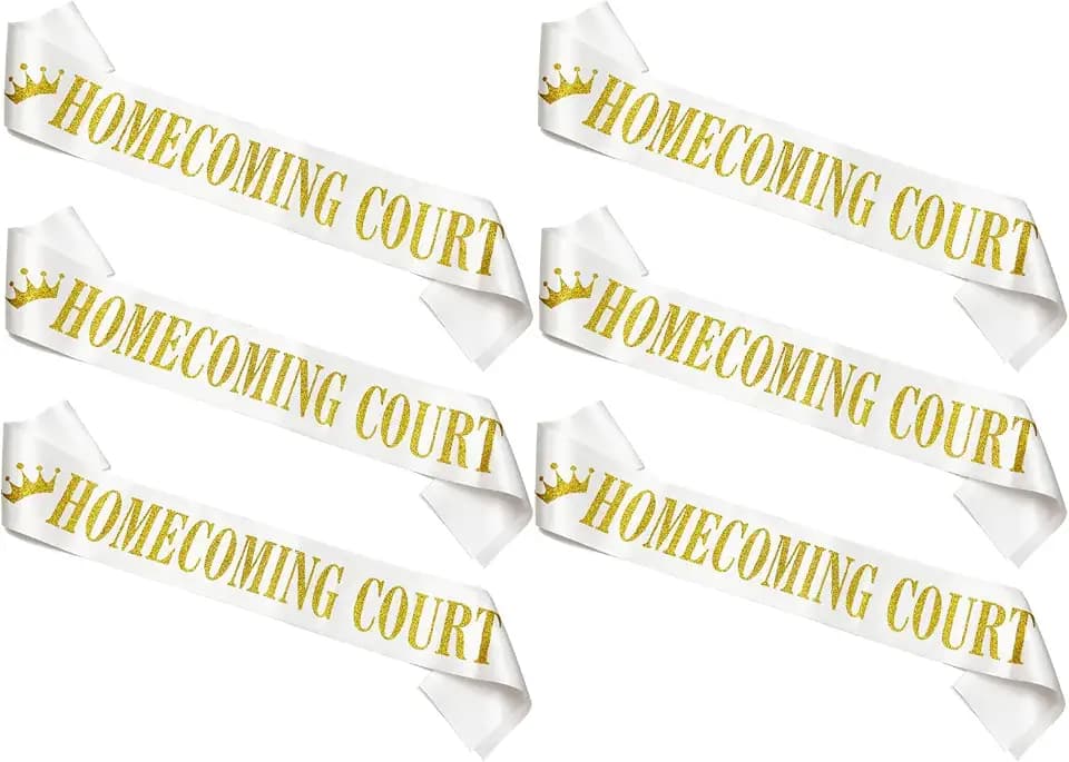 Homecoming Court Sashes Bulk 6 pack, Gold Glitter Letter Sashes for Pageants Homecoming Party School Dance Graduation Party Favors Decorations Accessories,White