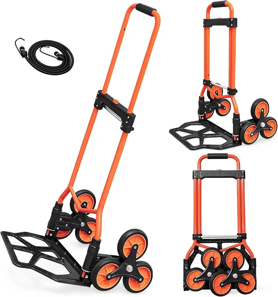 300LBS Capacity Stair Climbing Dolly, Upgraded Heavy-Duty Stair Climbing Hand Truck, Foldable Stair Climber Cart with 4.2" Wheels and 2 Elastic Ropes for Home, Package, Office or Shopping