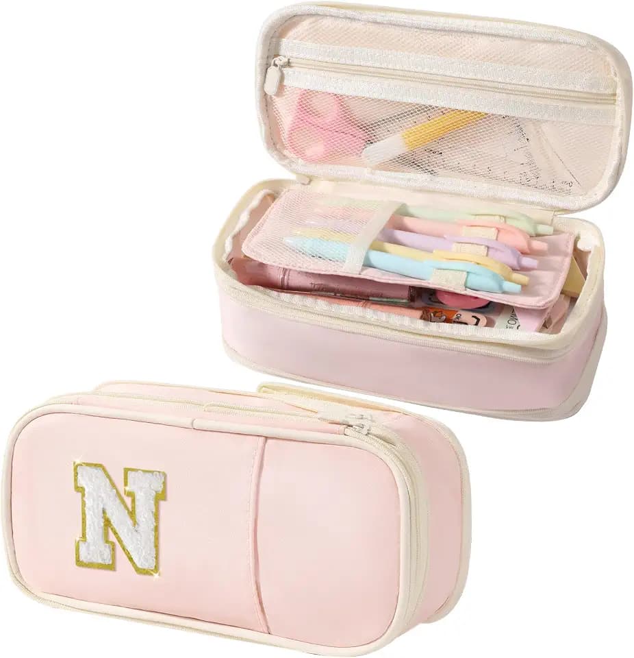Janhavi Initial Large Capacity Premium Oxford Cute Aesthetic Pencil Case Pouch Bag Special School Supplies Colored Stationery Organizer Gifts for Girls, Women, Adults