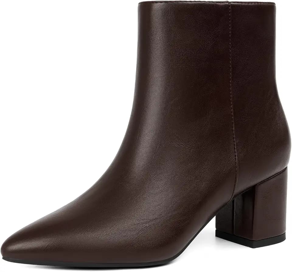 Easyfox Ankle Boots for Women Pointed Toe Chunky Low Heel Short Boots
