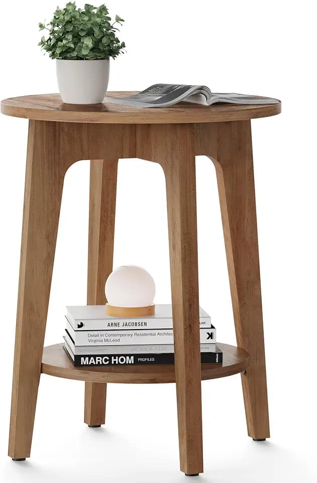 VASAGLE Round Side Table with Lower Shelf, End Table for Small Spaces