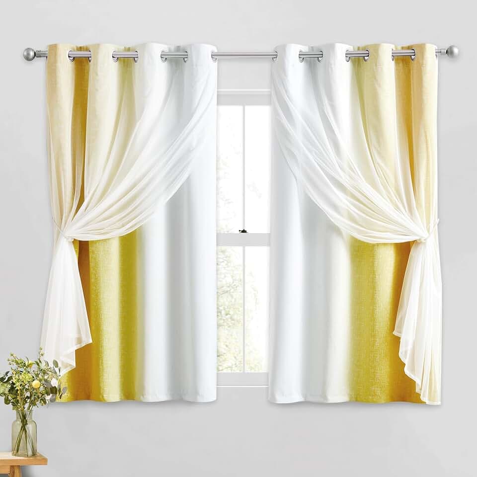 Ombre 100% Blackout Curtain Bedroom Yellow White 52x54 2 Panels