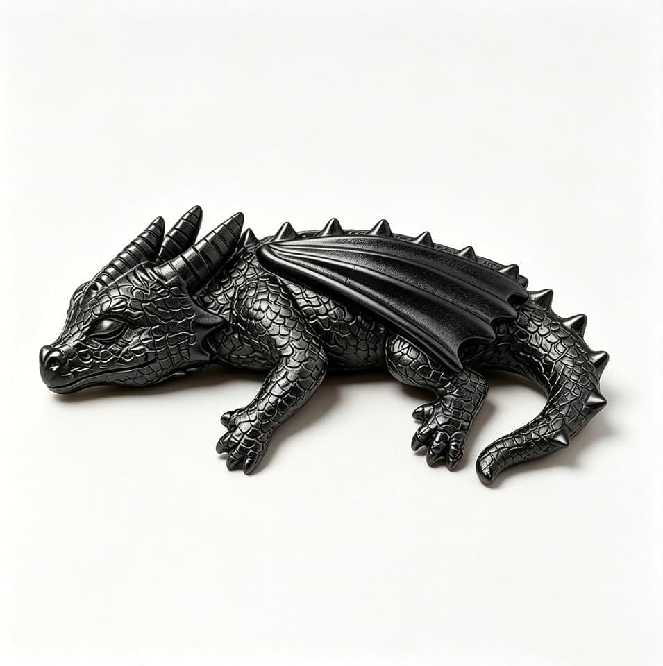 3D Printed Sleeping Dragon Bookshelf Decor, Fantasy Book Lover Collectible, Gothic Library Ornament, Stylish Home Office Embellishment, Ideal Avid Reader Present (Black)
