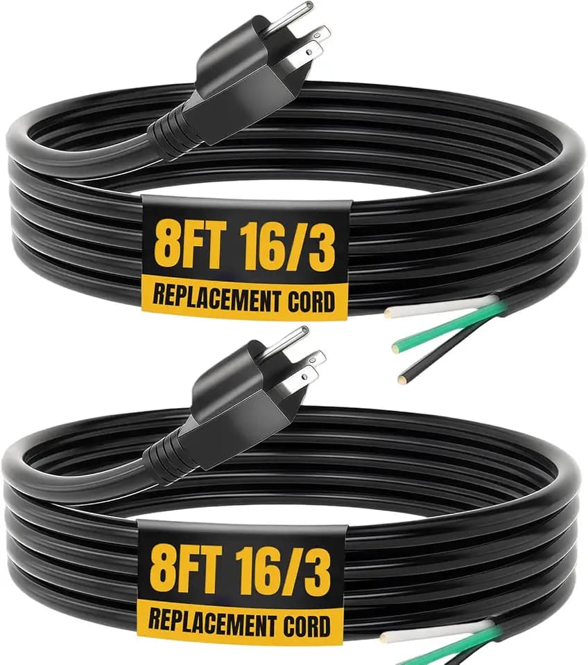 2 Pack 8FT 16/3 SJT Heavy Duty Replacement Power Supply Cord Cable