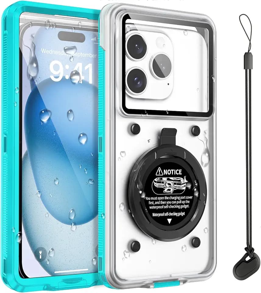 Beasyjoy Waterproof Phone Case, Underwater Snorkeling Diving Phone Case, Universal Self-Check Water Proof Case Up to 6.9 Inch for iPhone 16/15/14/13/12/11 and Samsung S24/S23/S22/Google Series - Blue