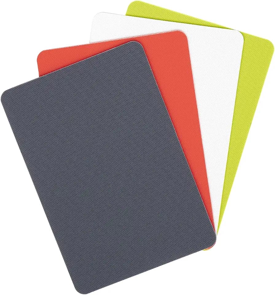 Dexas Heavy Duty Cutting Board Grippmat, Flexible Cutting Boards for Kitchen, Set of 4, Non Slip Plastic Board Cutting Mat 5.5 by 8 Inches Gray, Red, White and Green Set, Kitchen Gadgets