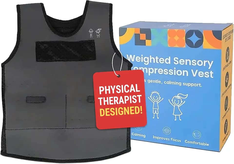 Weighted Compression Vest for Kids – Adjustable Sensory Vest with Removable Weights – Breathable Mesh Lining – Comfortable Fit for Home and Classroom