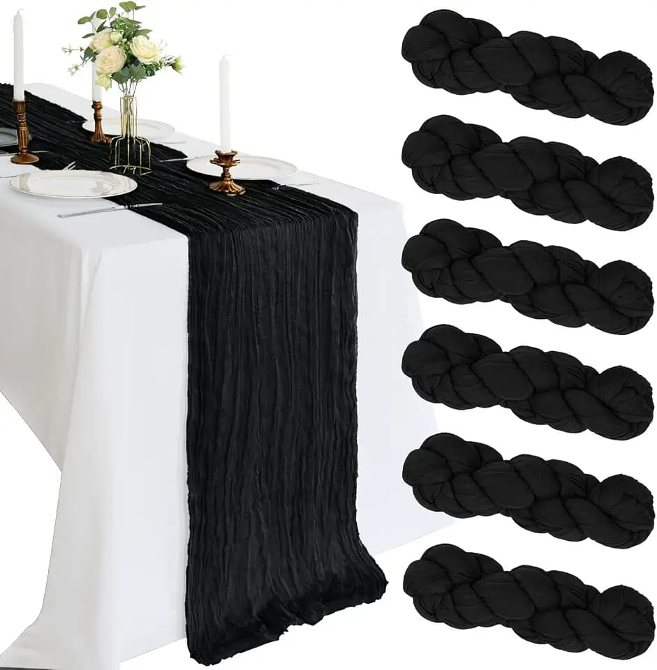 6 Pack 10Ft Black Cheesecloth Table Runner 23 x 120 Inch