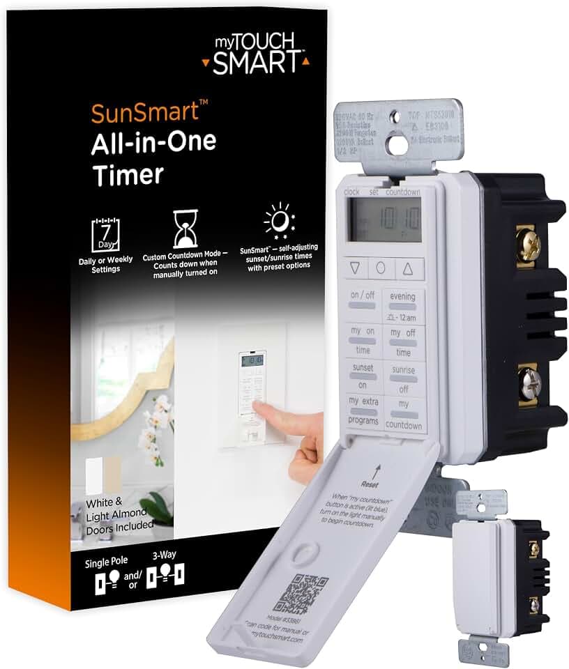 myTouchSmart 33861 LE One in-Wall Digital Timer, Push Door Switch, Backlit LED Screen, 8 Custom On/Off Times, Countdown Mode, Daily/Weekly Set, Off & Countdown
