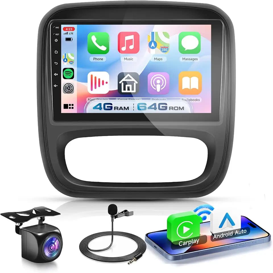 VECHTEL 4G+64G Autoradio Android 13 für Opel Vivaro B/Renault Trafic/FIAT Talento/Nissan NV300, 9 Zoll HD Touchscreen mit Drahtlos Carplay Android Auto GPS WiFi USB Bluetooth 5.0 FM RDS Rückfahrkamera