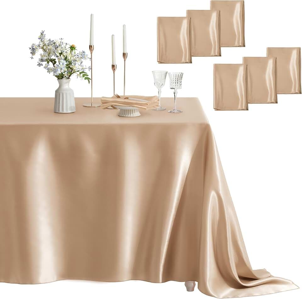 6 Pack Satin Table Cover Rectangle, 60 x 102 Inches, Peach