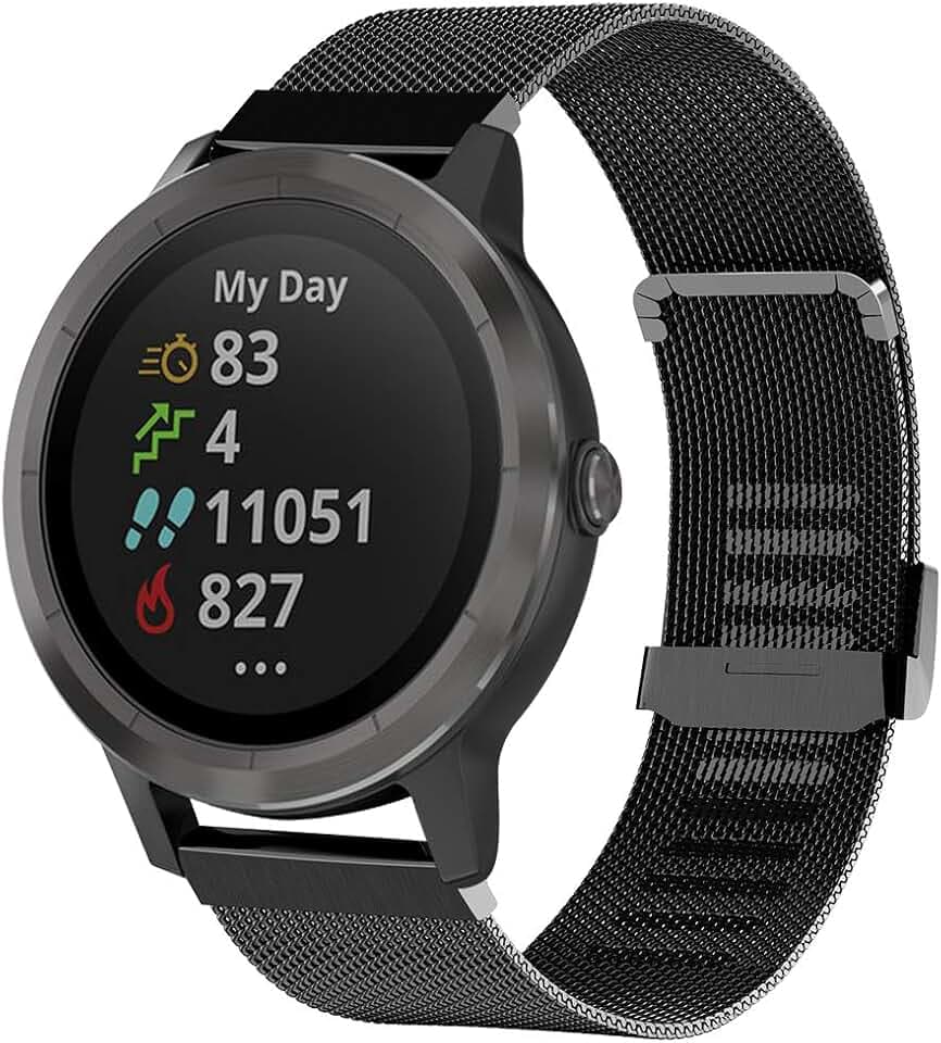 Armband für Garmin Vivoactive 3, Edelstahl Metall Uhrenarmband Ersatzband für Garmin Vivoactive 3 Music/Vivoactive 3/Venu/Vivomove HR/Luxe/Style/Forerunner 245/645, Schwarz, Klassisch