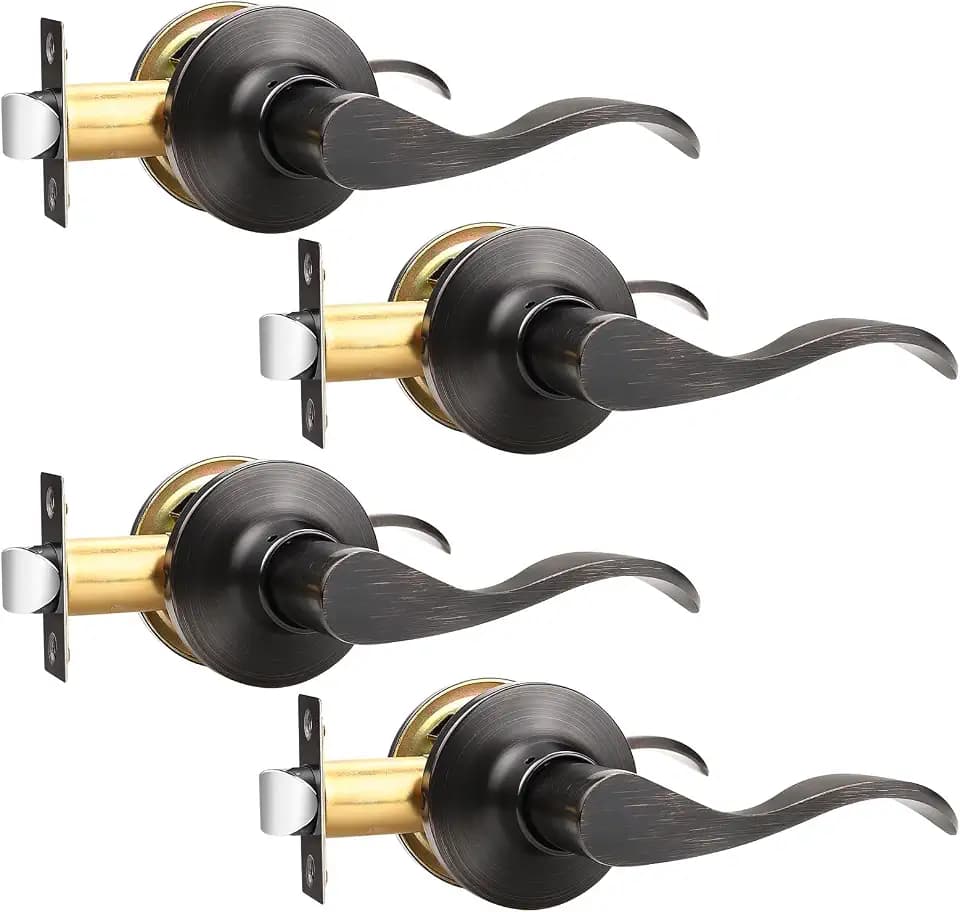 GOBEKOR Passage Door Handles Oil Rubbed Bronze Interior Door Levers for Hall Closet, Modern Keyless Passage Lever Door Handle, Reversible Door Locks, 4 Pack