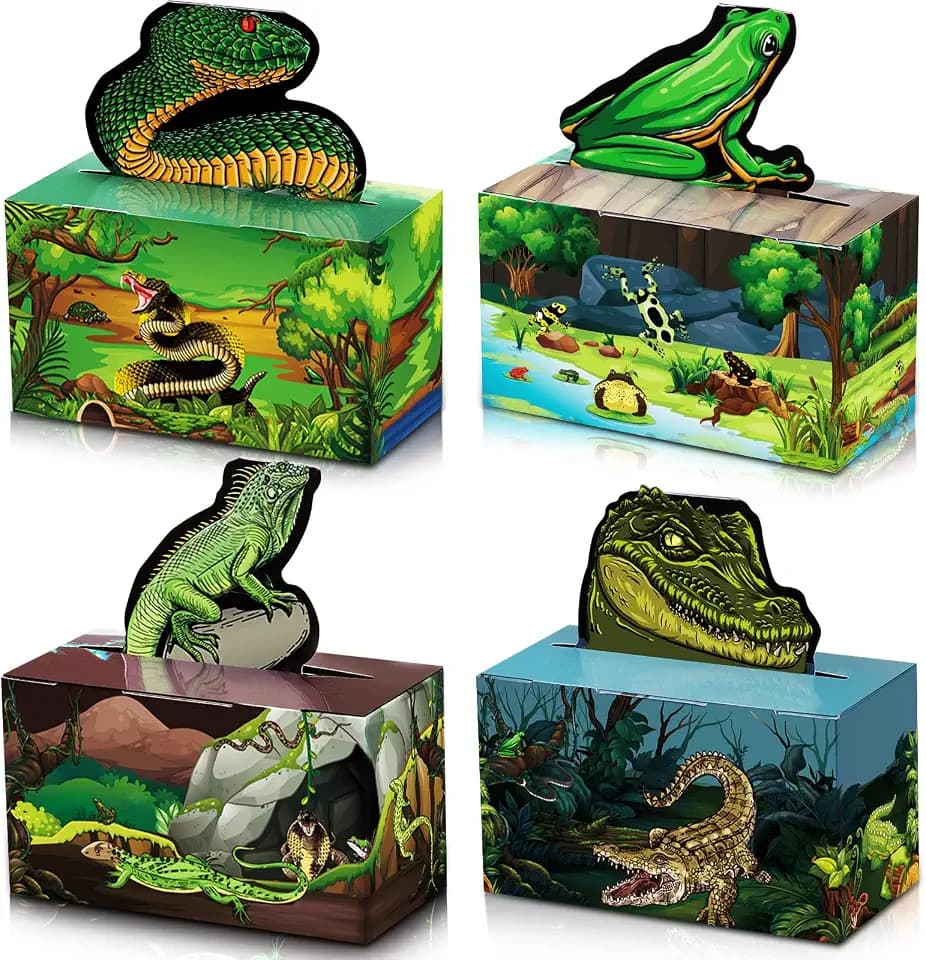Nezyo 24 Pcs Reptile Party Favor Boxes, Snake Frog Lizard Crocodile Kids