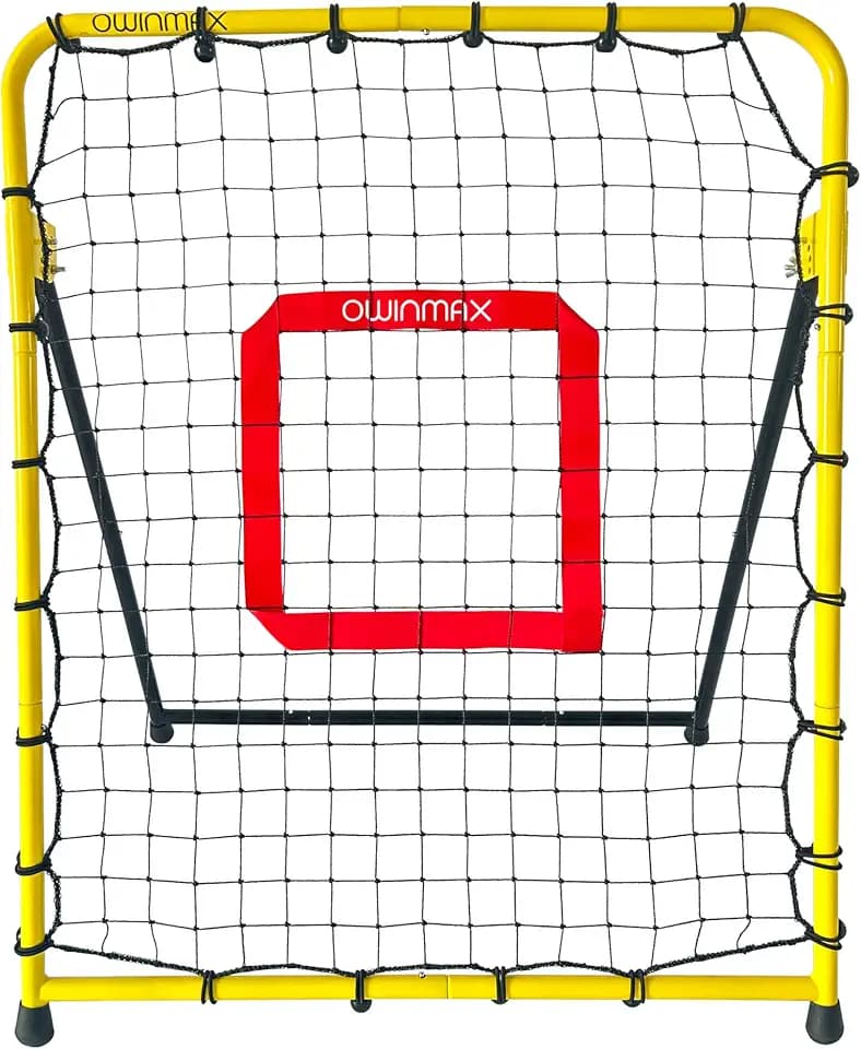 3x3.5 ft Baseball Pitchback Net, Rebounder Net, Solo Training Net, Pitching Return Trainer, Four Quick-Switch Return Angles, Yellow, Great for Kids and Youth