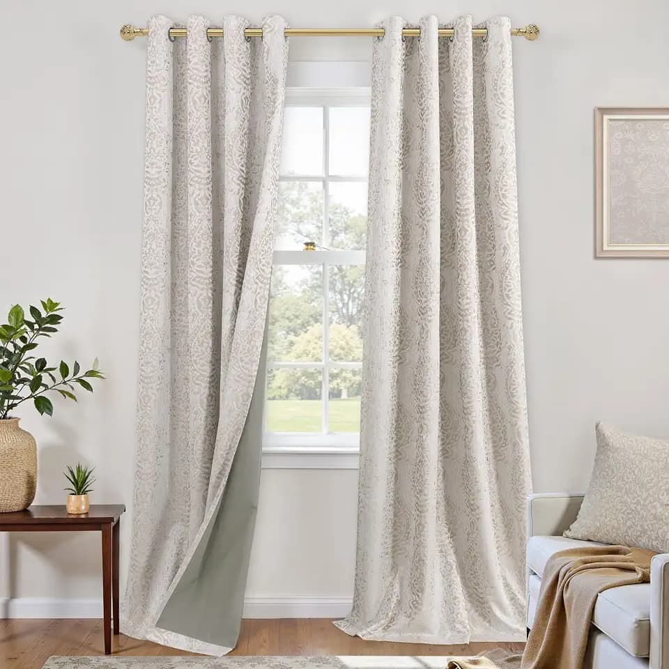 KOUFALL 108 Inch 9FT Blackout Curtains, Damask Patterned Grommet Drapes for Living Room Bedroom, 2 Panels Set, 9 FT Length 52'' W x 108'' L Inches, Taupe