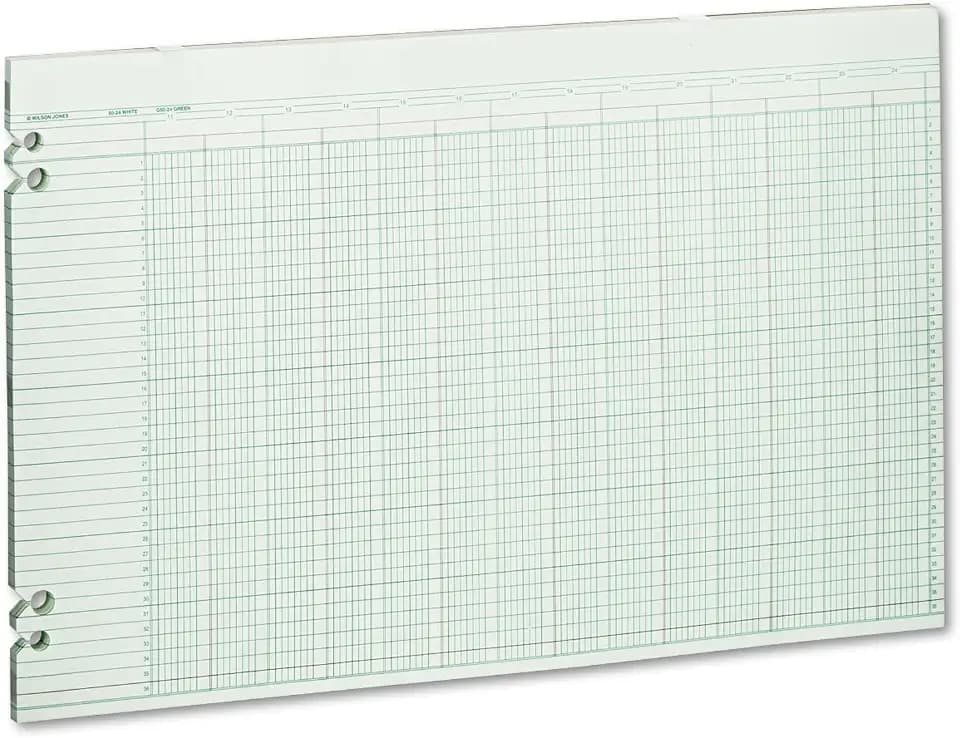 Wilson Jones Green Columnar Ruled Ledger Paper, Double Page Format, 24 Columns and 36 Lines per Page, 11 x 17 Inches, 100 Sheets per Pack (WG50-24A)