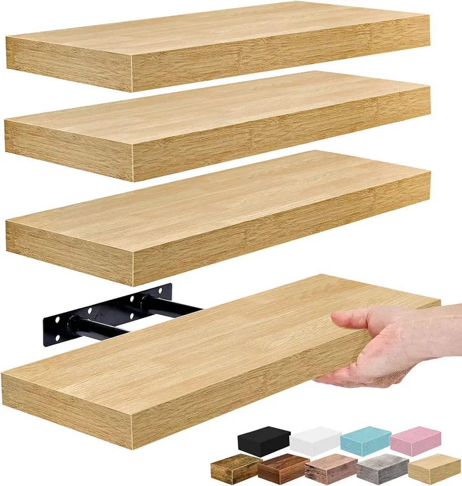 Sorbus 16 Inch Floating Shelves for Wall (4 Pack, Maple Wood)