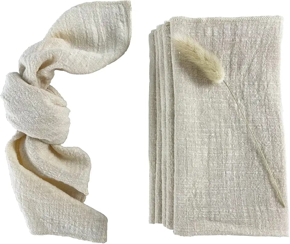 Gauze Cloth Napkins 6 Pack 16x16 Inches 100% Natural Soft Cotton Weddings Decorative Parties Family Everyday Use Bulk Linen Dinner Napkins (Light Begie, 6 Pack)