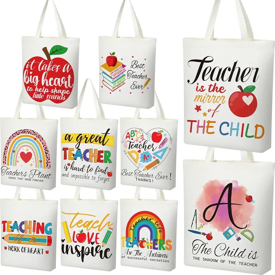 Eccliy 20 Pcs Back to school Teacher Appreciation Tote Bags Teacher Appreciation Gift Canvas Bags Christmas Graduation Gift(Cute,White)