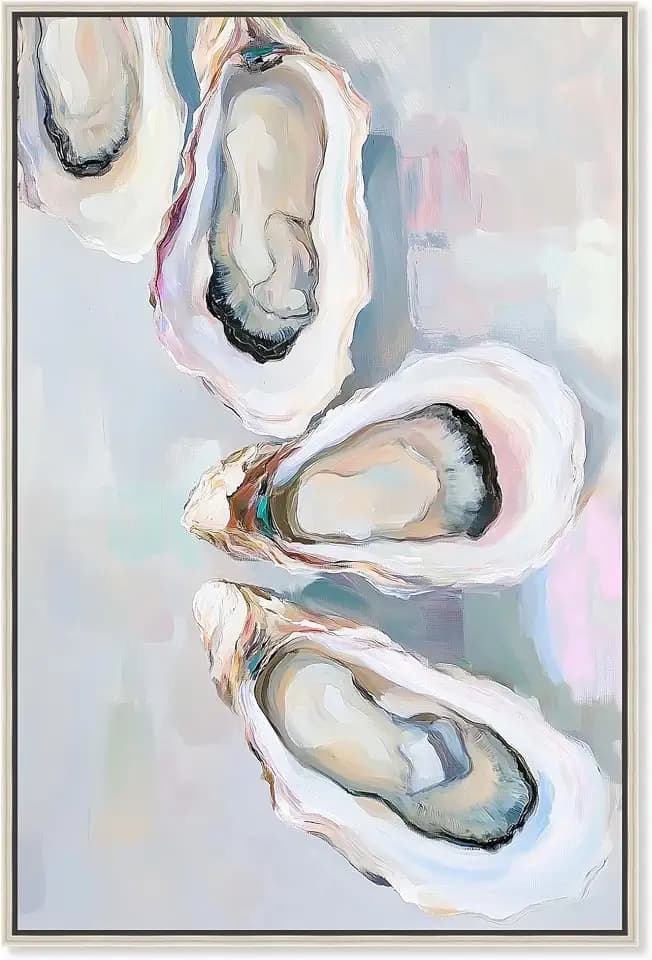 Oysters Canvas Print Coastal Wall Decor by Art Remedy, Silver Frame, 10 x 15